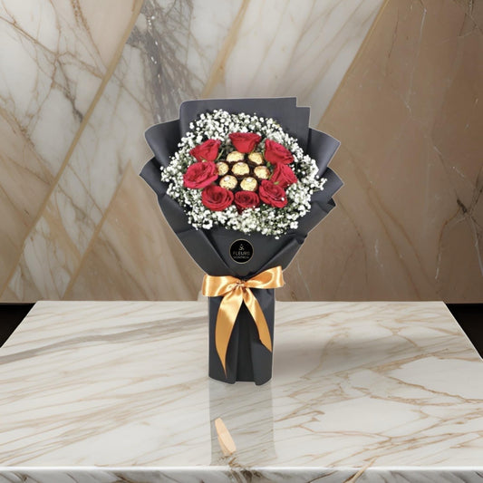 N (8 RED ROSES& FERRERO)